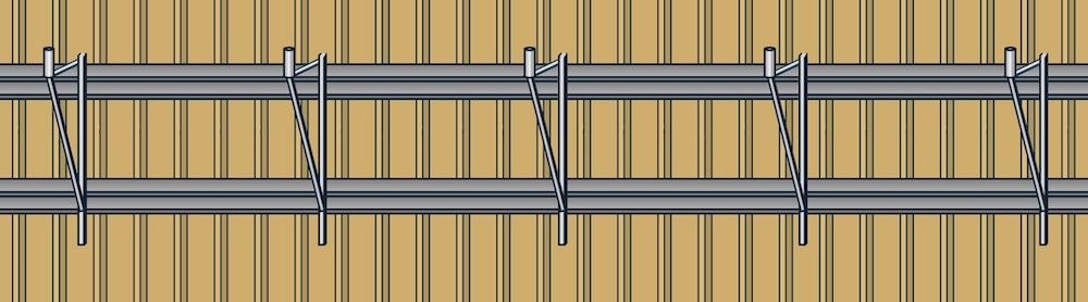 【手順7】足場板の長さや許容荷重を考慮したピッチ（間隔）で、必要な数のキャットウォークを同様に横バタに掛けていく。