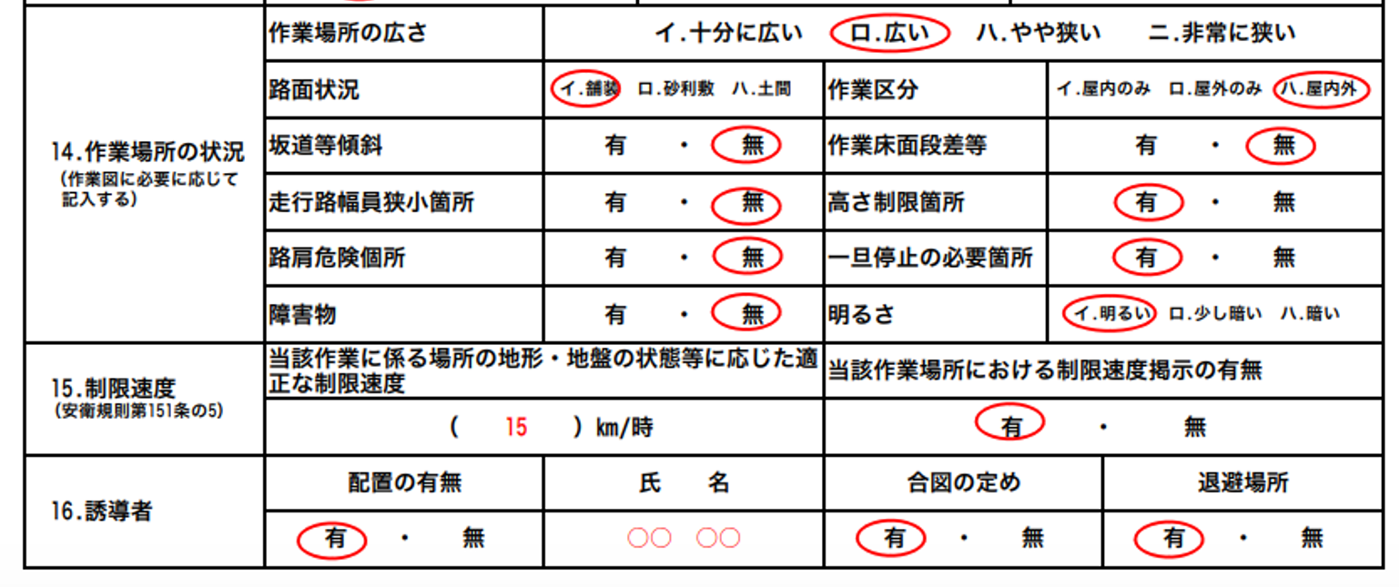 作業場所の情報を記載する