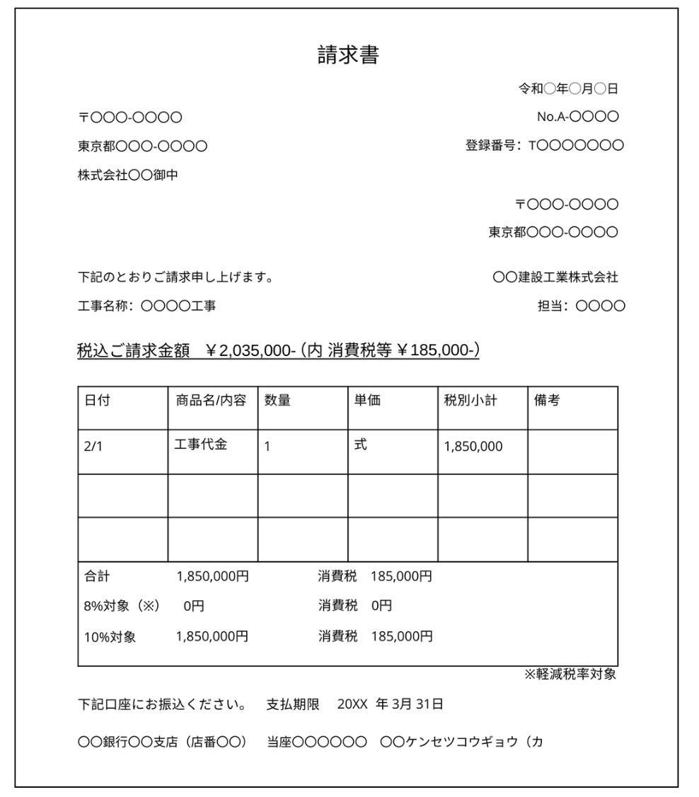 適格請求書（インボイス制度に対応した請求書のこと）では、一般的なものとは異なり、以下のような請求書を発行する必要があります。