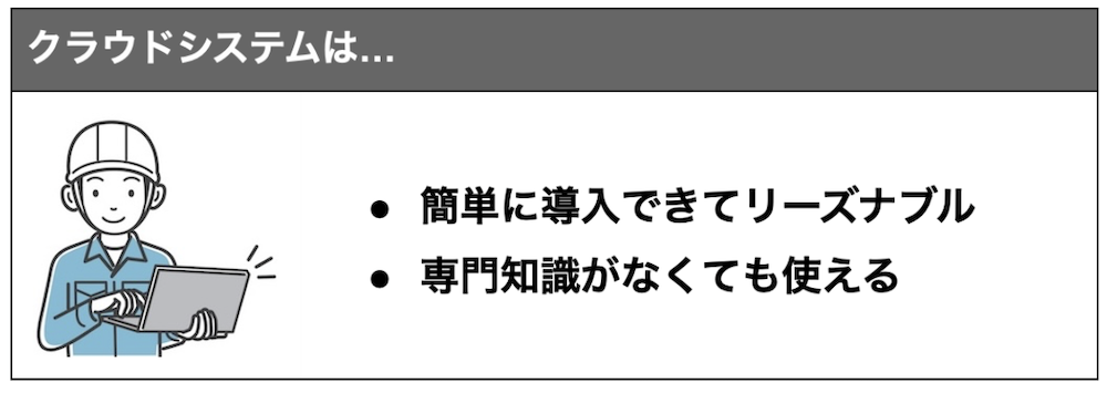 クラウドシステムの導入は簡単で、特別な専門知識も必要ありません。