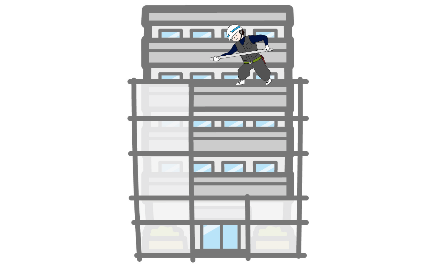 足元が不安定な高所において、工具を用いて資材同士を正しい位置で固定したり取り外したりといった作業をこなさなければならないため、確かなスキルと慎重さが必要です。